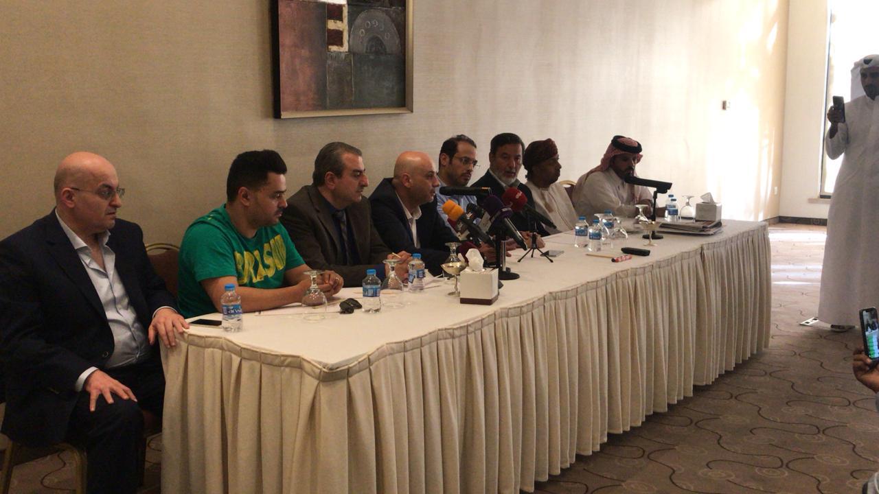 المؤتمر الصحفي الذي عقده ممثلو اللجان والاتحادات والجمعيات والروابط الإعلامية الرياضية العربية